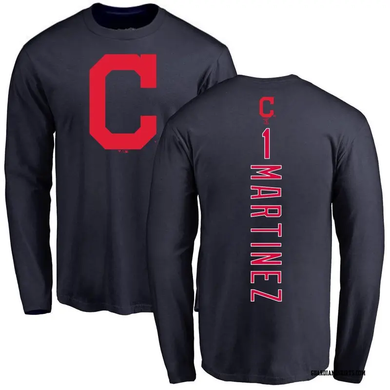 Men's Cleveland Guardians ＃1 Angel Martinez Navy Backer Long Sleeve T-Shirt