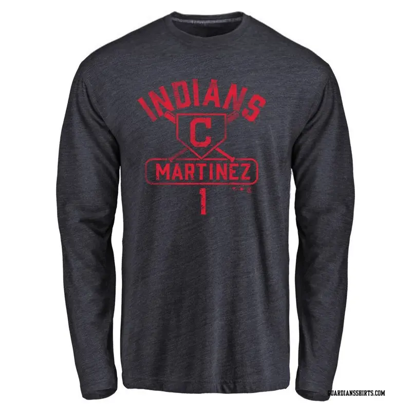 Men's Cleveland Guardians ＃1 Angel Martinez Navy Base Runner Long Sleeve T-Shirt