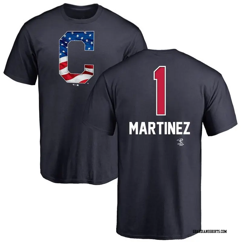 Men's Cleveland Guardians ＃1 Angel Martinez Navy Name and Number Banner Wave T-Shirt