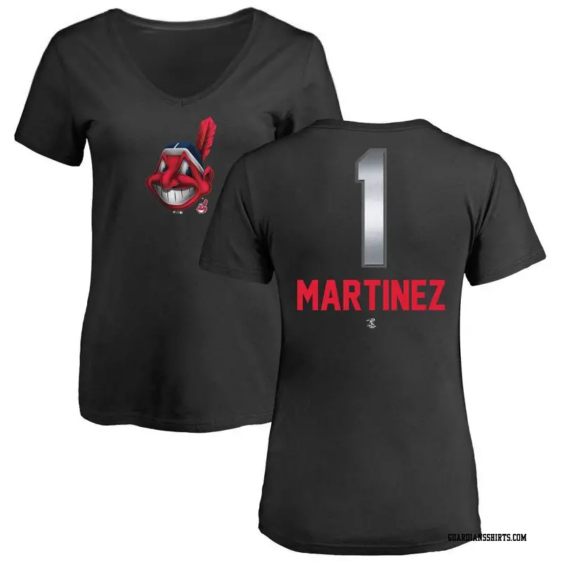 Women's Cleveland Guardians ＃1 Angel Martinez Black Midnight Mascot V-Neck T-Shirt