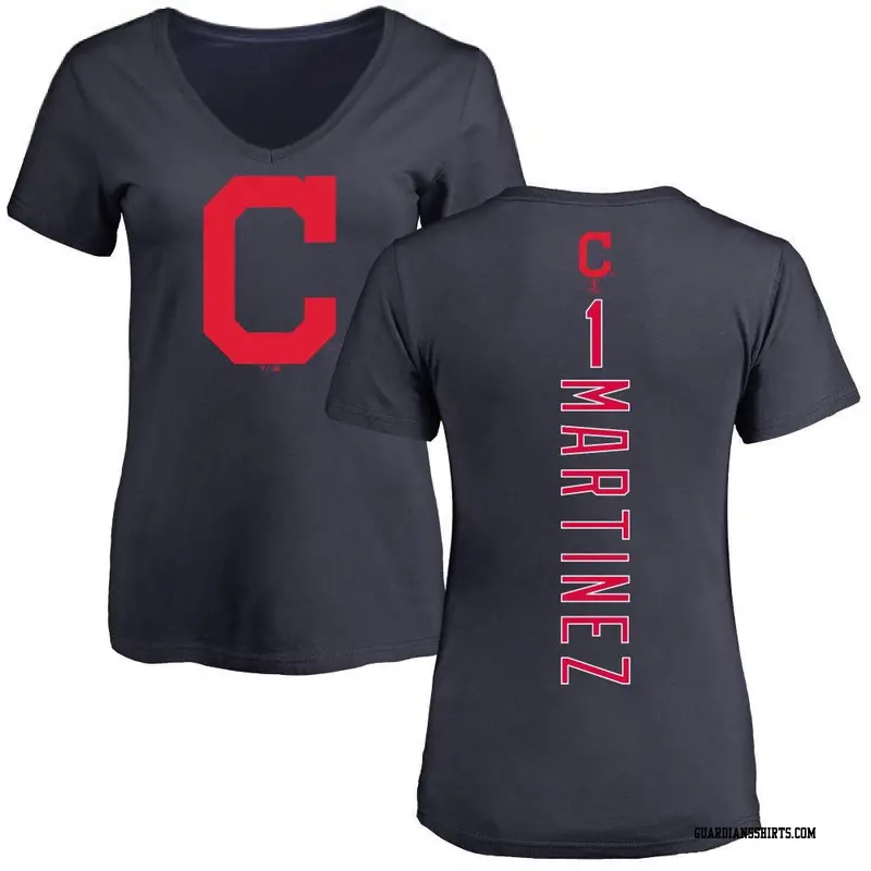 Women's Cleveland Guardians ＃1 Angel Martinez Navy Backer Slim Fit T-Shirt