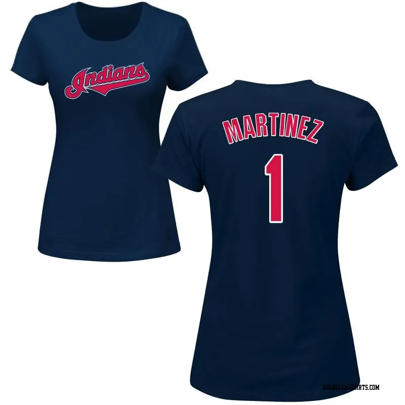 Women's Cleveland Guardians ＃1 Angel Martinez Navy Roster Name & Number T-Shirt