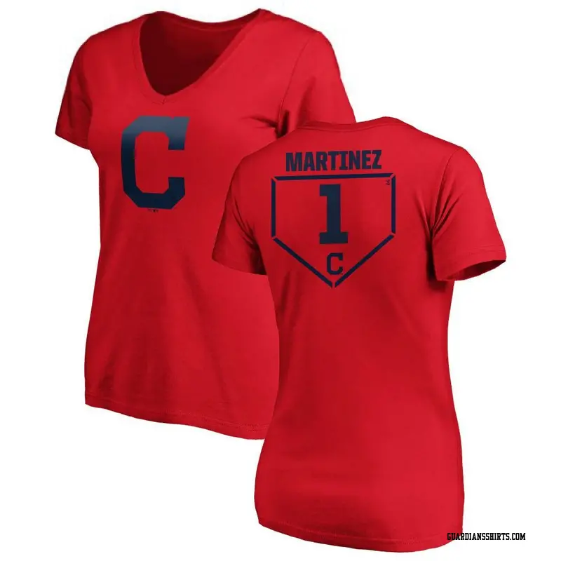Women's Cleveland Guardians ＃1 Angel Martinez Red RBI Slim Fit V-Neck T-Shirt
